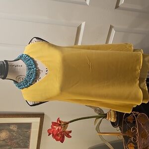 Sleveless Lemon Yellow 3 Layer Chiffon Blouse.